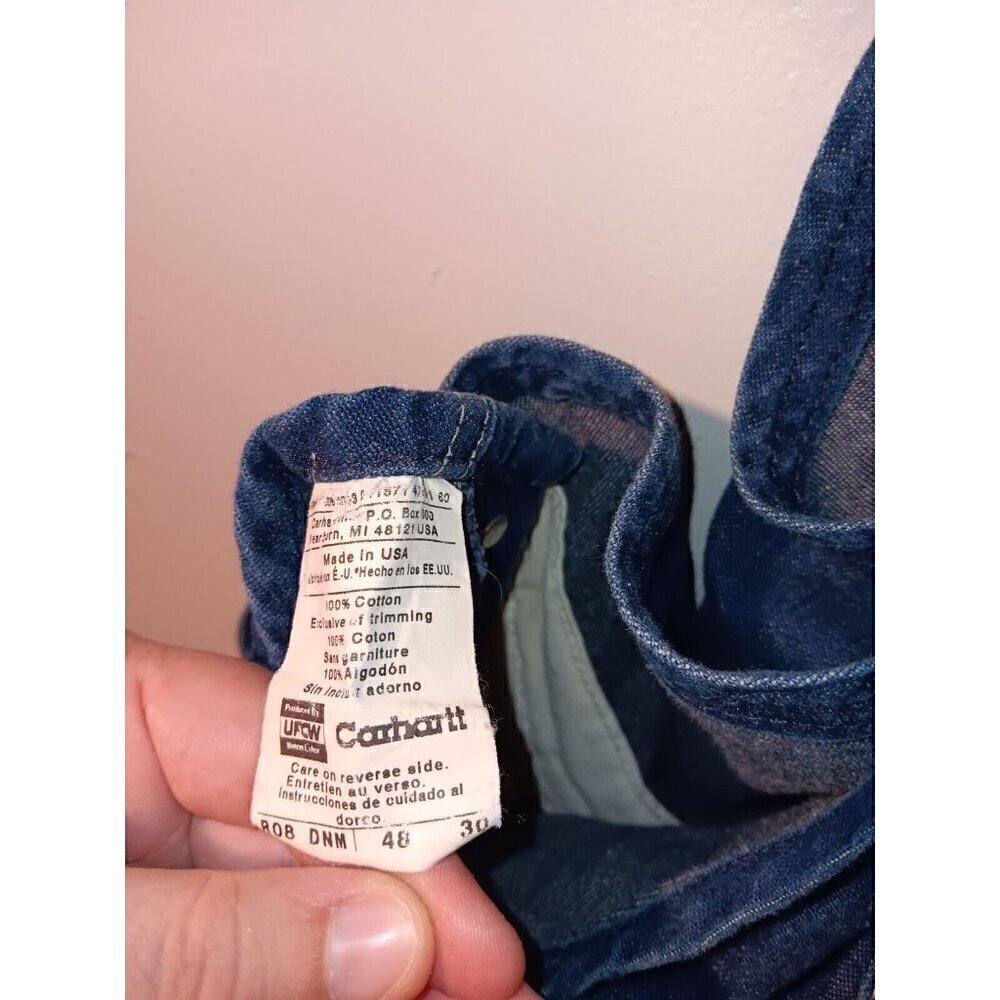 Vintage Carhartt Union Made In USA Distressed Denim Overalls Men's size 48-30 - Picture 8 of 8
